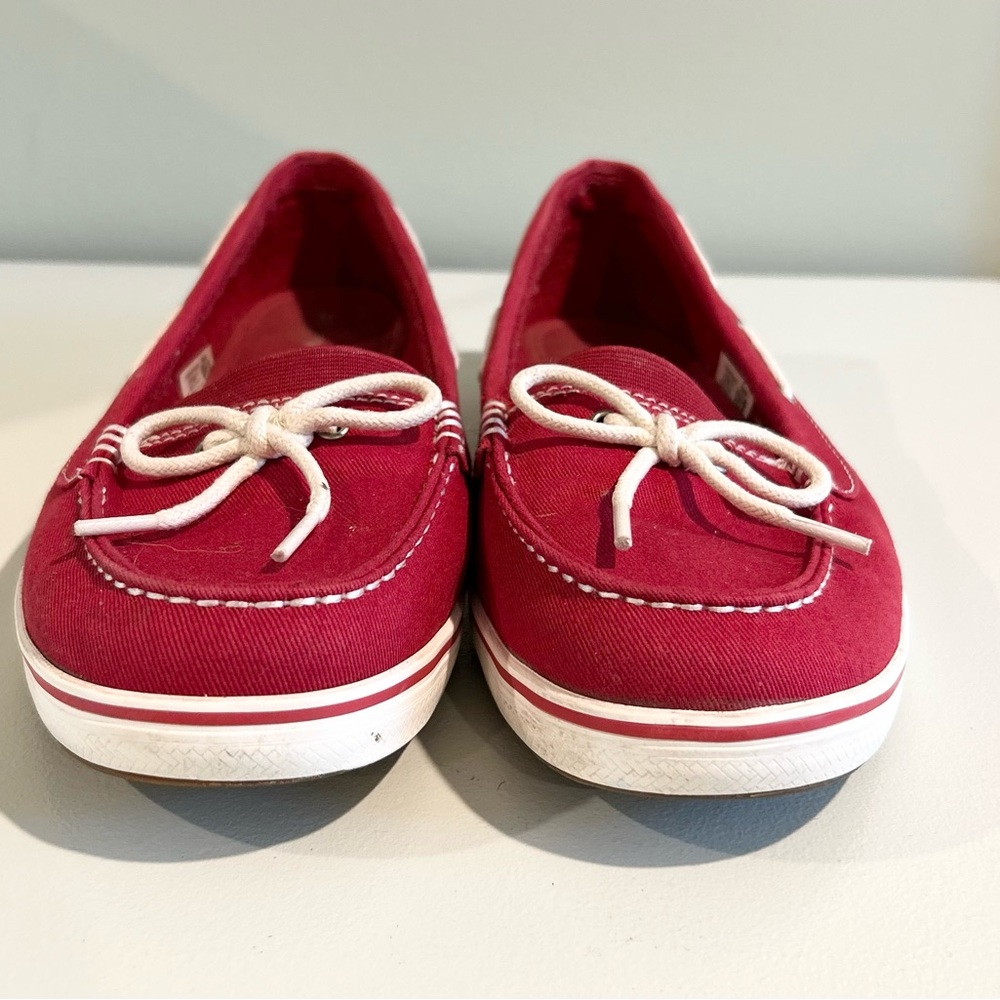 Grasshoppers Red Canvas Slip-On Loafers Boat Shoes Bow Tie Comfort Casual Size 8 - Picture 3 of 7